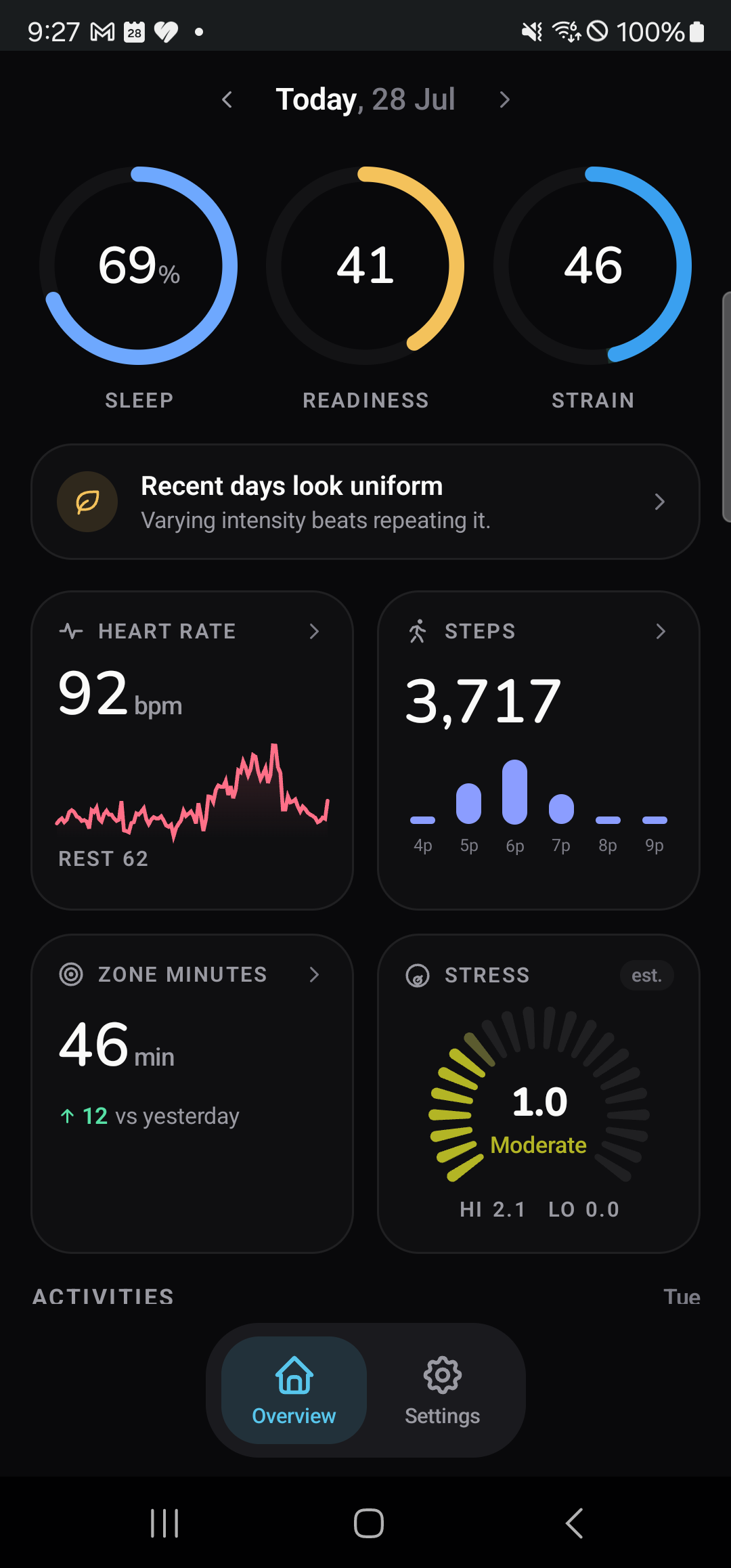 Baro Android overview showing personal health data